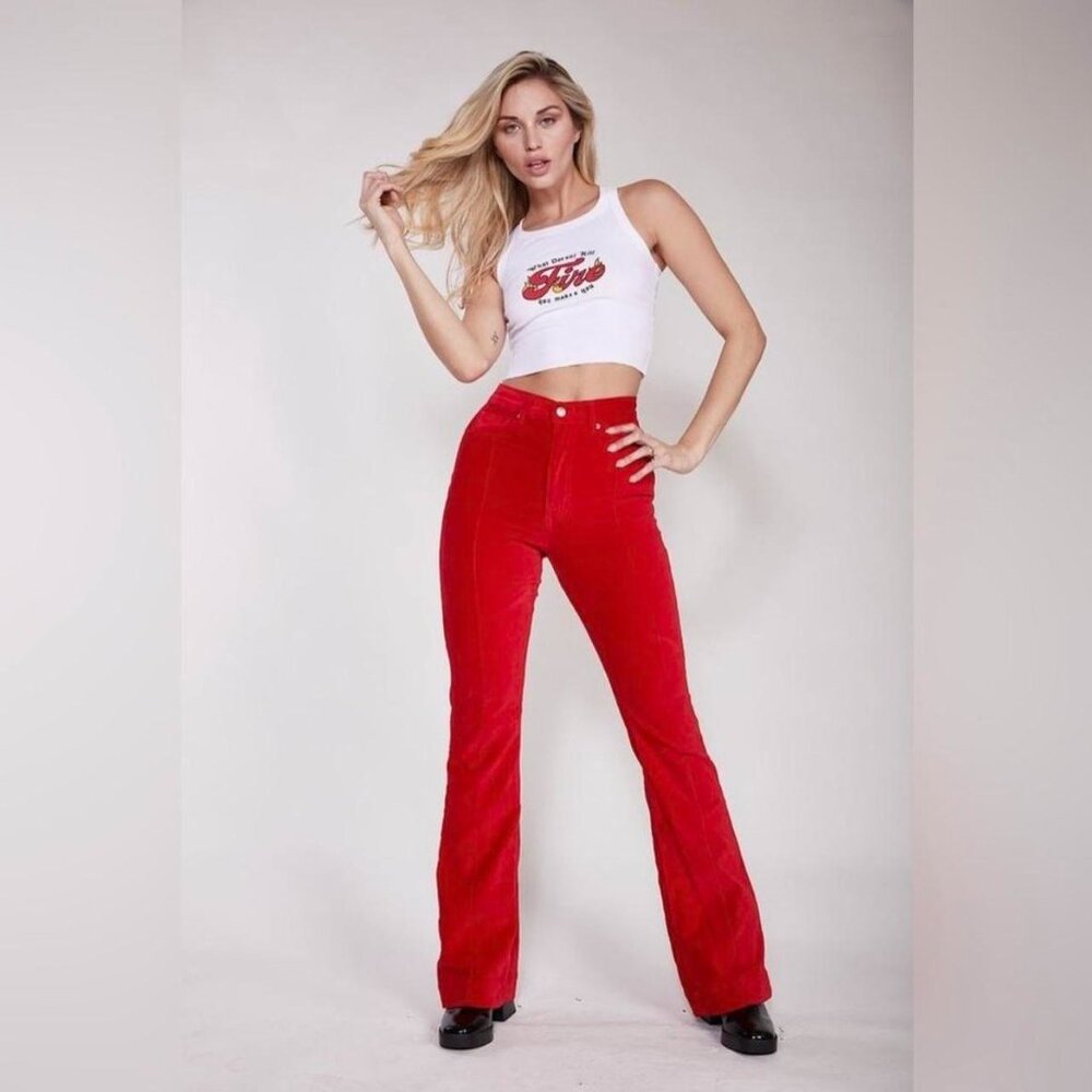 Revice Denim Venus Flares Red Mars Bar Bell Bottoms Flare Size 31